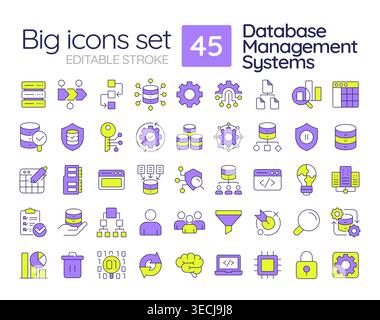 Database management systems line color icons set Stock Vector