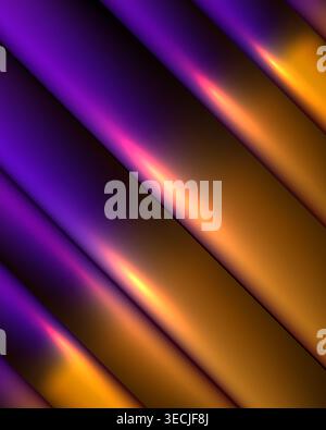 Abstract purple and orange metallic background with diagonal futuristic bars and glossy texture for modern tech design and digital wallpaper Stock Vector
