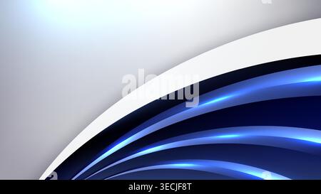 abstract technology background with blue glowing curves and elegant white layered backdrop for modern corporate presentation and futuristic digital de Stock Vector