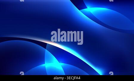 Abstract blue neon curves on dark background with futuristic glowing light trails and high tech digital gradient for modern corporate presentation and Stock Vector