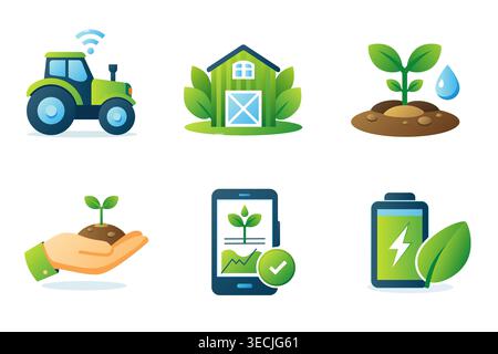 Modern gradient vector icon set focused on smart farming, agriculture technology and sustainable eco solutions Stock Vector
