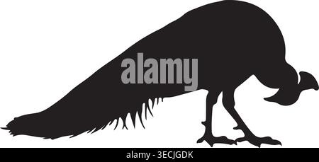 Peacock Feeding Silhouette Minimal Black Bird Vector Illustration Stock Vector