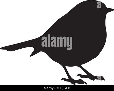 Small Songbird Robin Silhouette Vector Illustration Isolated On White Background Stock Vector