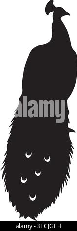 Majestic Peacock Bird Standing Silhouette Vector Illustration On White Background Stock Vector