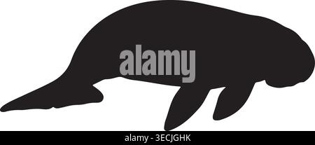 Manatee Sea Mammal Silhouette Vector Illustration Isolated On White Background Stock Vector