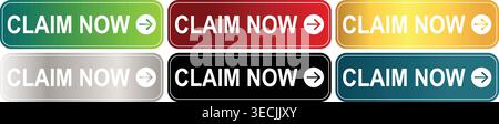 Claim Now Button Set with Right Arrow Icons Stock Vector