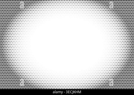 Hexagonal halftone texture with gradient fade. Modern geometric background. Subtle vignette border. Abstract composition with corner shadow effect Stock Vector