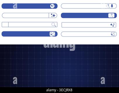 Website prompt bar, ai frame set. Artificial intelligence, machine learning technology, chat, futuristic, button. Search bar Internet browser engine. Vector illustration Stock Vector