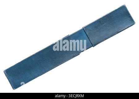 Old blue pencil box isolated on white background Stock Photo