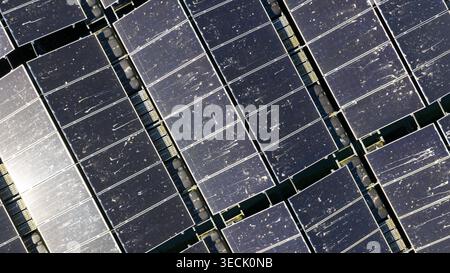Aerial view of the floating solar panels at Sekdoornse Plas solar farm on the water surface in Zwolle, Overijssel, Netherlands. Stock Photo