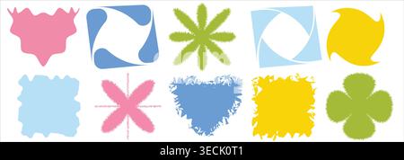 Set of colorful creative shapes with rough edges and organic blot textures on white. Stock Vector