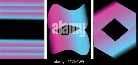 Modern geometric banner collection featuring pink and blue gradients with futuristic shapes. Stock Vector