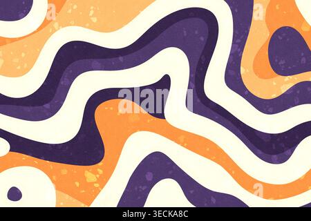 Abstract organic pattern of flowing wavy stripes in navy, cream, and warm orange, with subtle grain texture. Modern retro background for wallpaper, pr Stock Photo
