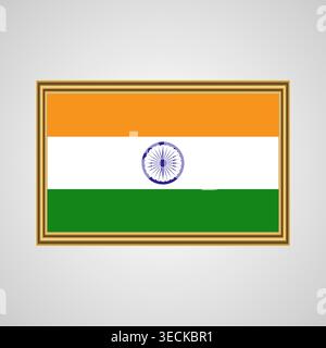 India. Flag. Indian flag in a golden frame. Design element Stock Vector