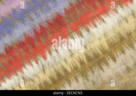 Abstract illustration featuring a jagged zigzag pattern with soft watercolor texture, blending red, blue, cream, and ochre tones for a dynamic modern Stock Photo