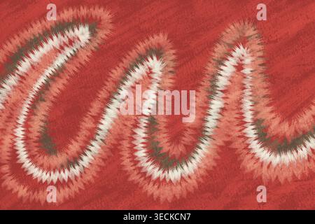 Abstract illustration of fuzzy zigzag wave bands on a rich red textured background, with soft white and dark accents. Dynamic pattern ideal for wallpa Stock Photo