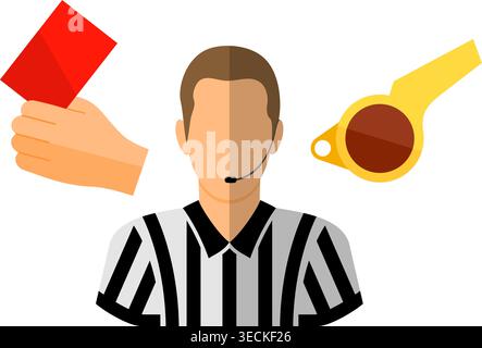 Soccer and Football Flat Icon Set for Flyer, Poster, Web Site like Referee, Whistle and Red Card. Stock Vector