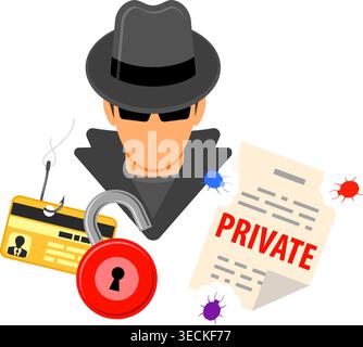 Cyber Crime Concept with Flat Icons for Flyer, Poster, Web Site on Theme Phishing. Stock Vector
