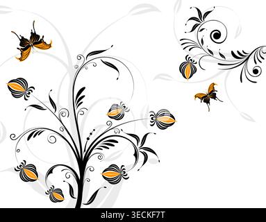 Flower background with butterfly, element for design, vector ...