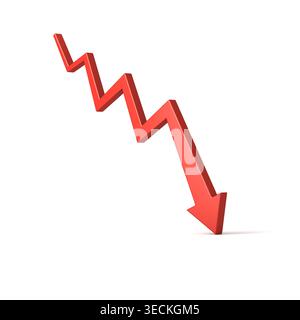 3d red arrow graph pointing down or business problem sign concepts isolated on white background with shadow 3D rendering Stock Photo