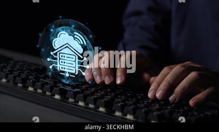 Cloud computing, cloud strategy, and cloud technology transforming digital infrastructure with scalable services, secure data storage, and cloud-based Stock Photo