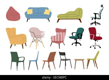 Colorful furniture set in flat design style Stock Vector
