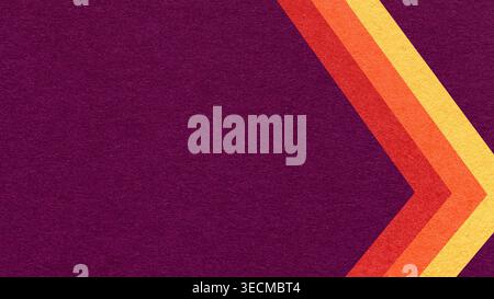 Dark purple paper texture background with red, orange yellow, chevron stripes and copy space for banner, presentation, template. Stock Photo
