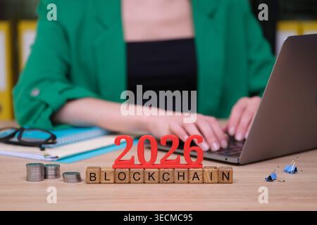 Exploring the future of finance with blockchain technology in a bustling office setting Stock Photo