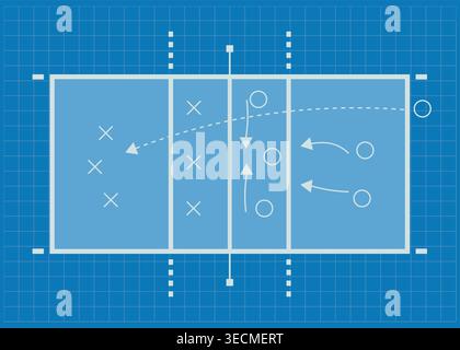 Flat vector illustration of a sports tactics board with arrows, player positions, and strategy planning, representing coaching, teamwork, and game ana Stock Vector