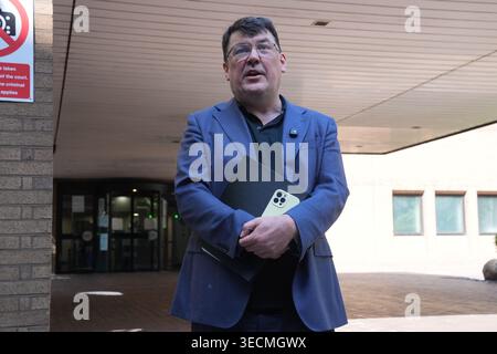 Graham Linehan speaking outside Southwark Crown Court, London, after he had his conviction for damaging the mobile phone of transgender activist Sophia Brooks overturned following an appeal hearing. Picture date: Friday May 1, 2026. Stock Photo
