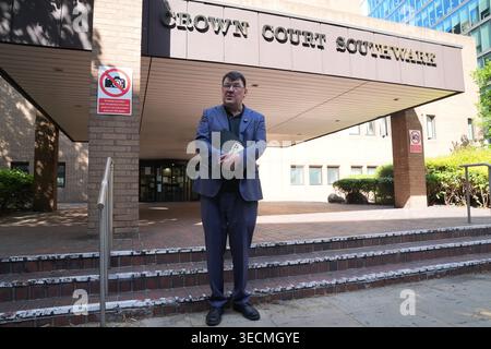 Graham Linehan speaking outside Southwark Crown Court, London, after he had his conviction for damaging the mobile phone of transgender activist Sophia Brooks overturned following an appeal hearing. Picture date: Friday May 1, 2026. Stock Photo