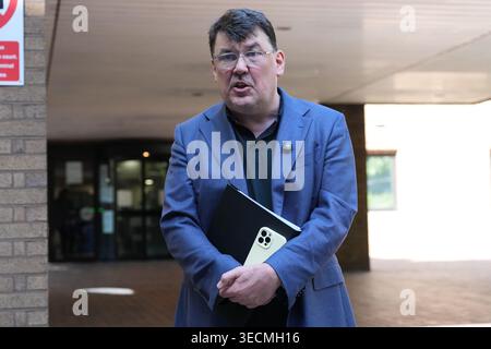 Graham Linehan speaking outside Southwark Crown Court, London, after he had his conviction for damaging the mobile phone of transgender activist Sophia Brooks overturned following an appeal hearing. Picture date: Friday May 1, 2026. Stock Photo