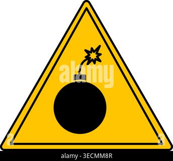 Yellow Bomb Sign. Vector Icon. Explosive Device. Danger Warning Sign Stock Vector