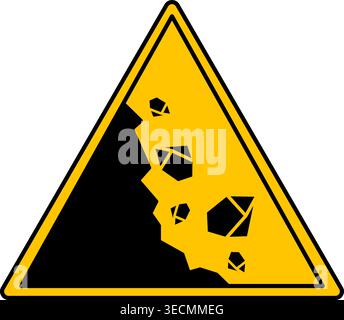 Yellow Sign Generic Caution. Vector Icon. Big Stones Falling from the Mountain. Danger Warning Sign Stock Vector