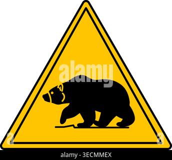 Yellow Bear Zone Sign. Vector Icon. Bears live in the Territory. Danger Warning Sign Stock Vector