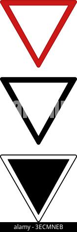 Give Way Signs. Warning Road Signs. Red, Black, and White Vector Icons Stock Vector