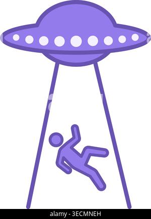 UFO Color Icon. Vector Icon. Aliens Take Human to Alien Ship Stock Vector