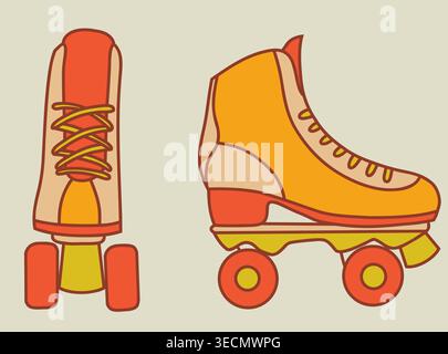 Retro Quad Roller Skates in 70s Vintage Style Stock Vector