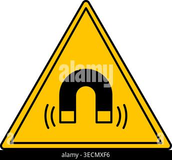 Yellow Magnetic Field Sign. Vector Icon. Used in Industry. Danger Warning Sign Stock Vector