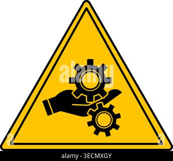Yellow Sign Entanglement Hazard. Vector Icon. Hand Got Tangled in Rotating Gears. Hand injury. Danger Warning Sign Stock Vector