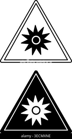 Signs Optical Radiation. Black and White Vector Icons. Electromagnetic waves, Infrared, and Ultraviolet Radiation. Danger Warning Sign Stock Vector
