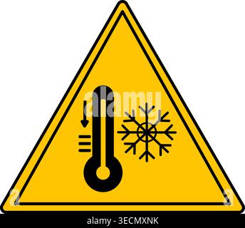 Yellow Sign Extreme Cold. Vector Icon. Thermometer and Snowflake. Danger Warning Sign Stock Vector