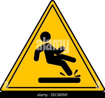 Yellow Slippery Floor Sign. Vector Icon. Man Falls on Slippery Floor. Danger Warning Sign Stock Vector