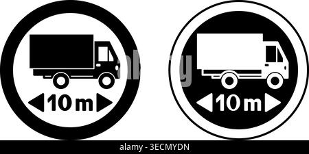 Length Limit Signs. Black and White Vector Icons. Maximum Permissible Width of Vehicles 10m. Prohibitory Road Sign Stock Vector