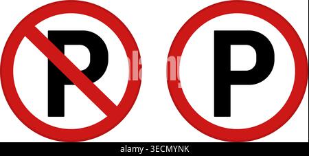Red No Parking Signs. Vector Icon. Prohibitory Road Sign Stock Vector