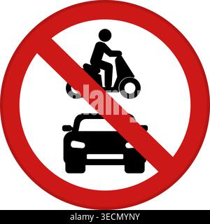 Red Sign All Motor Vehicles Prohibited. Warning Road Sign. Car and Person Riding Motorcycle. Vector Icon Stock Vector