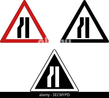 Left Narrow Signs. Prohibitory Road Signs. Red, Black, and White Vector Icons Stock Vector