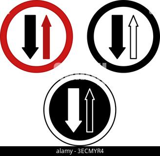 Give Way To Oncoming Traffic Signs. Warning Road Signs. Red, Black, and White Vector Icons Stock Vector