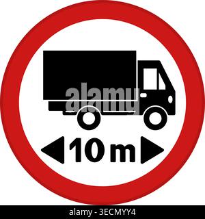 Red Length Limit Sign. Vector Icon. Maximum Allowed Vehicle Width 10m. Prohibitory Road Sign Stock Vector