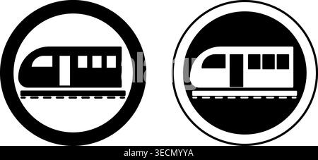 Railway Crossing Without Barrier Signs. Black and White Vector Icons. Train on Rails. Road Sign Stock Vector